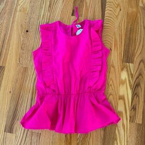 NEW Girls Woven Sleeveless Ruffle Peplum Top in Pink Size 16